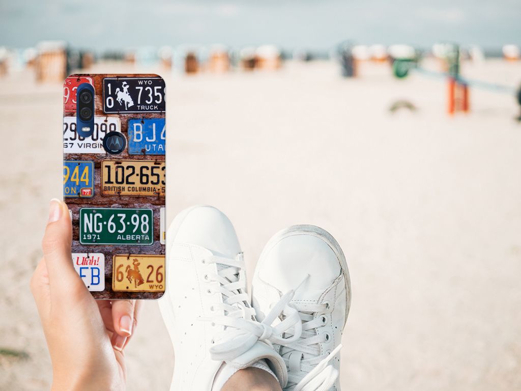 Motorola One Vision Siliconen Hoesje met foto Kentekenplaten