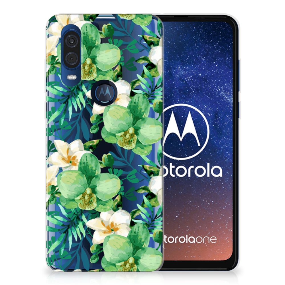 Motorola One Vision TPU Case Orchidee Groen