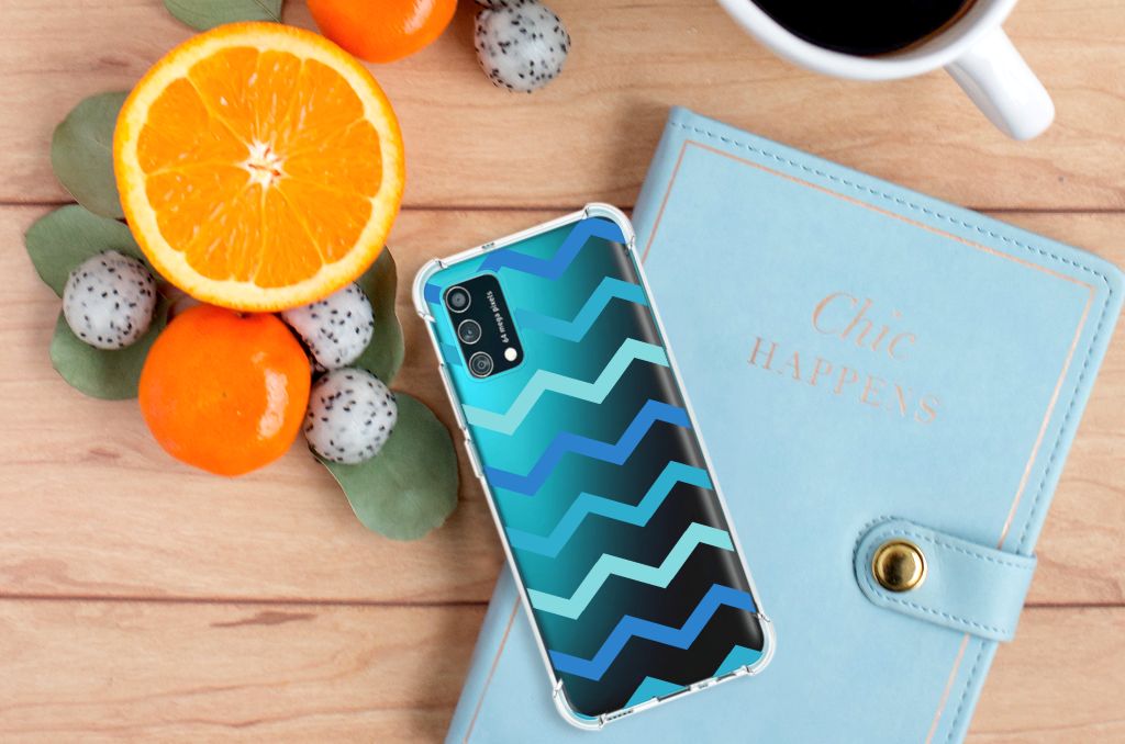 Samsung Galaxy M02s | A02s Doorzichtige Silicone Hoesje Zigzag Blauw B2C Telecom