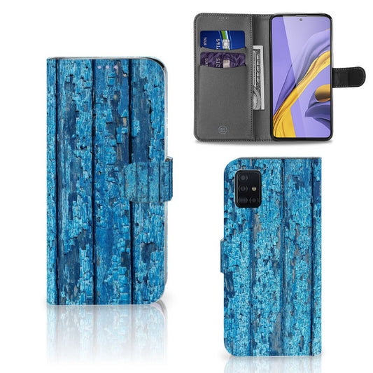 Samsung Galaxy A51 Book Style Case Wood Blue