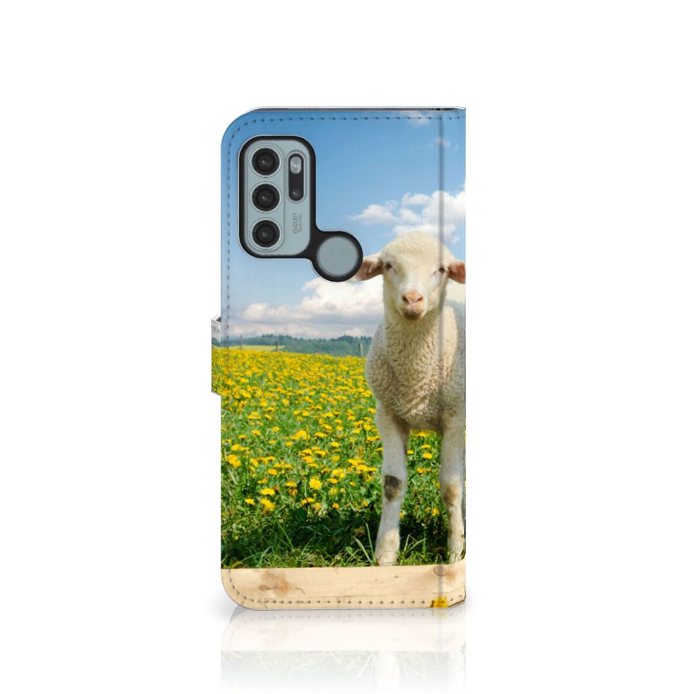 Motorola Moto G60s Telefoonhoesje met Pasjes Schaap en Lammetje
