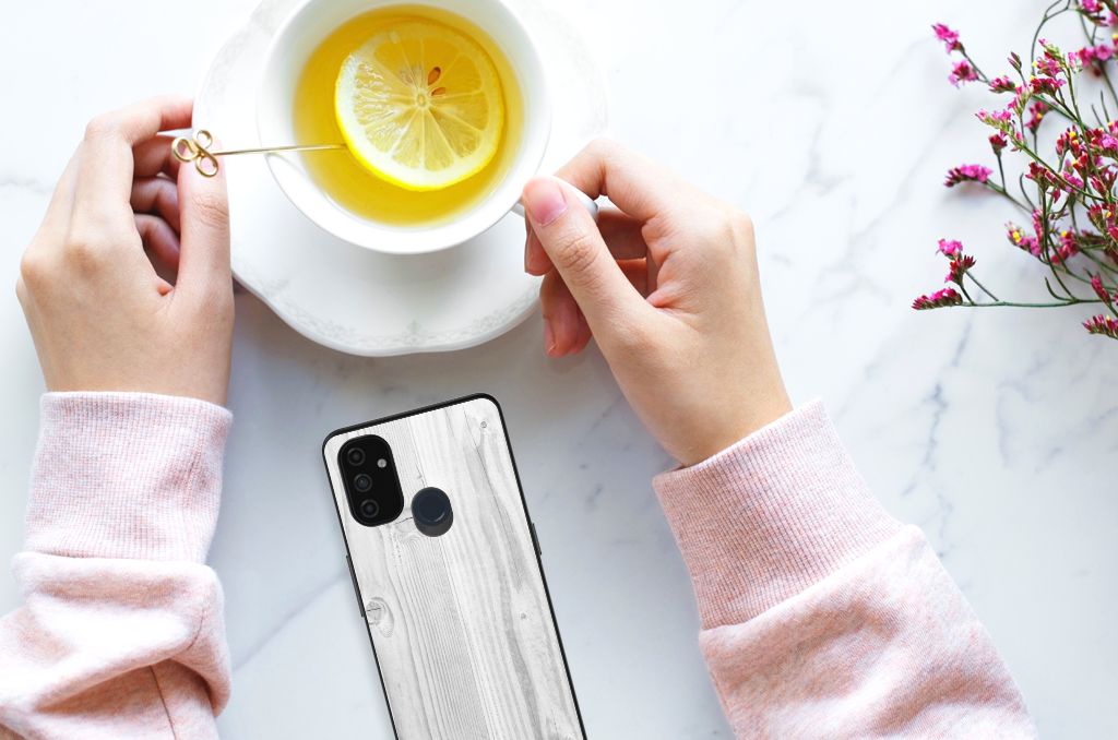 OnePlus Nord N100 Houten Print Telefoonhoesje White Wood B2C Telecom