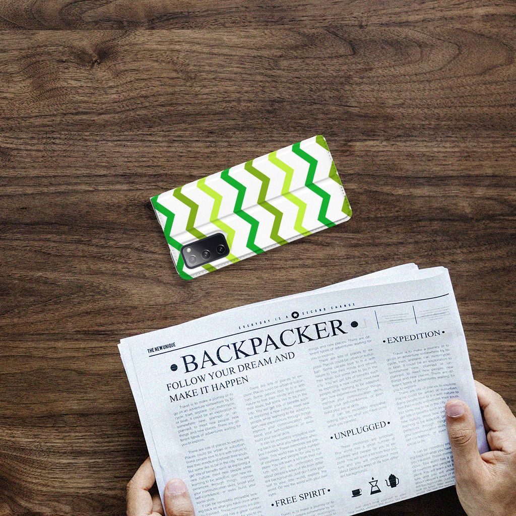 Samsung Galaxy S20 FE Hoesje met Magneet Zigzag Groen - B2C Telecom