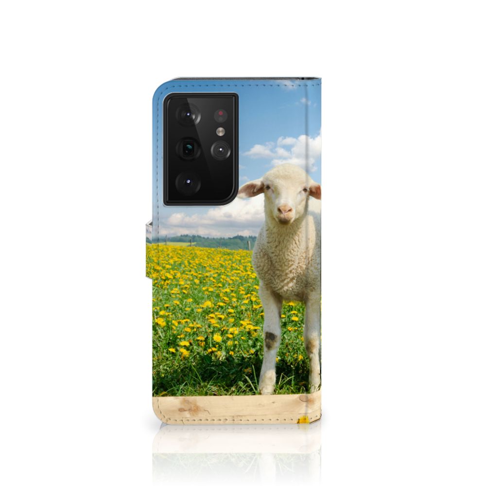 Samsung Galaxy S21 Ultra Telefoonhoesje met Pasjes Schaap en Lammetje