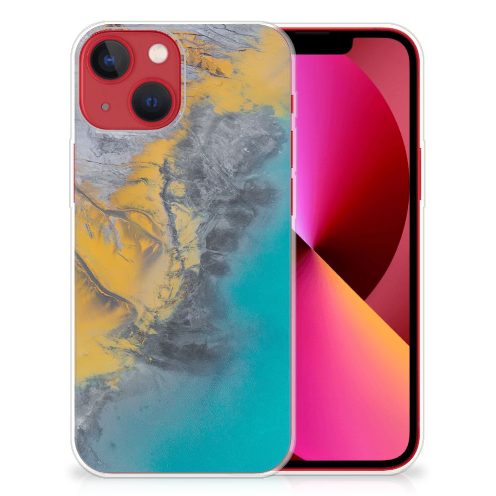 Apple iPhone 13 TPU Siliconen Hoesje Marble Blue Gold B2C Telecom