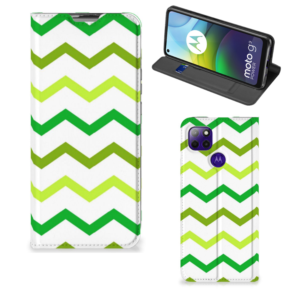 Motorola Moto G9 Power Hoesje met Magneet Zigzag Groen - B2C Telecom