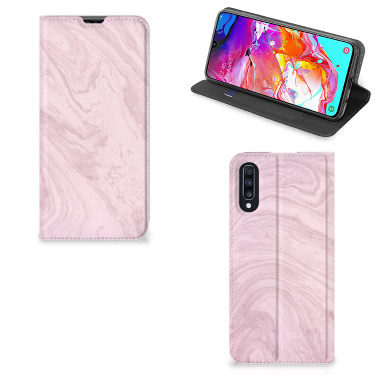 Samsung Galaxy A70 Standcase Marble Pink - Origineel Cadeau Vriendin