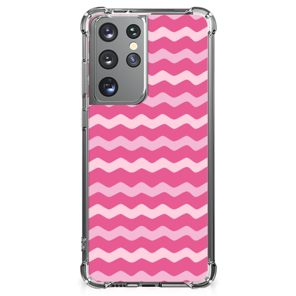 Samsung Galaxy S21 Ultra Doorzichtige Silicone Hoesje Waves Pink B2C Telecom