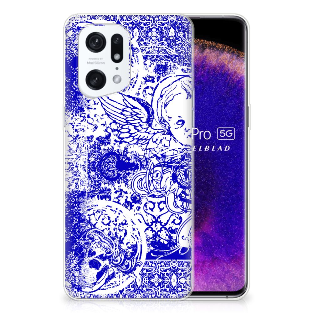 Silicone Back Case OPPO Find X5 Pro Angel Skull Blauw