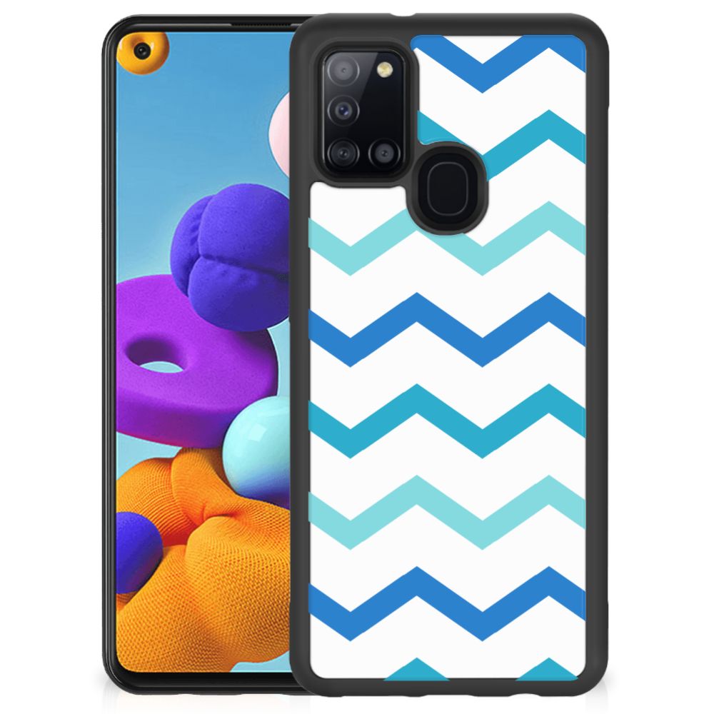 Samsung Galaxy A21s Bumper Case Zigzag Blauw