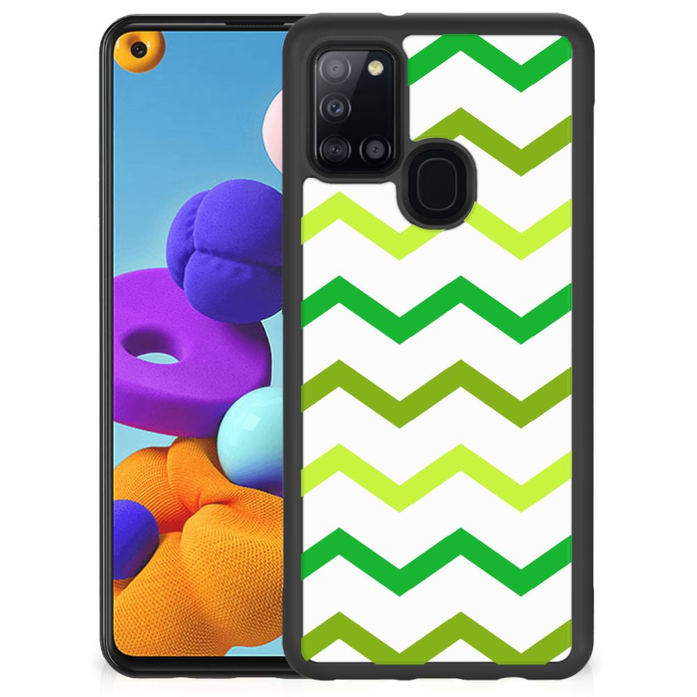 Samsung Galaxy A21s Bumper Case Zigzag Groen B2C Telecom
