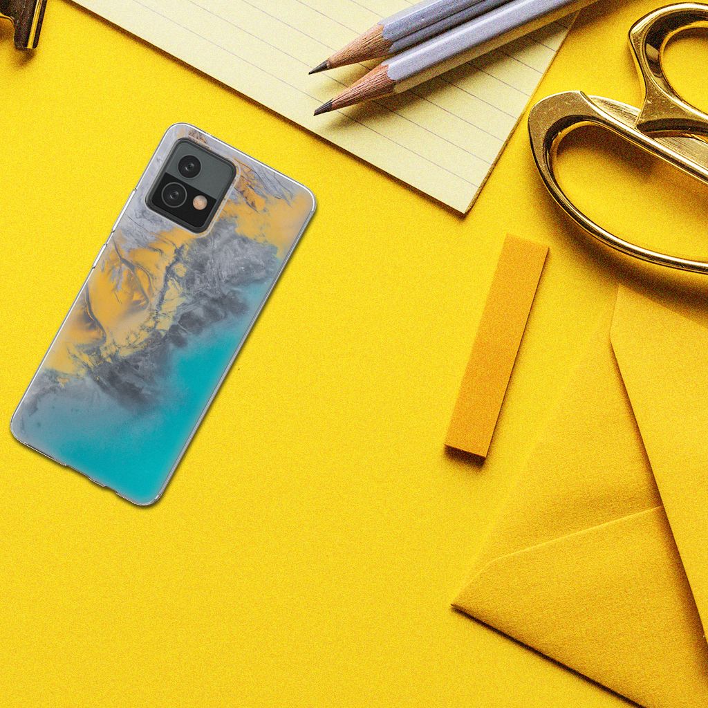 Motorola Moto G72 TPU Siliconen Hoesje Marble Blue Gold B2C Telecom