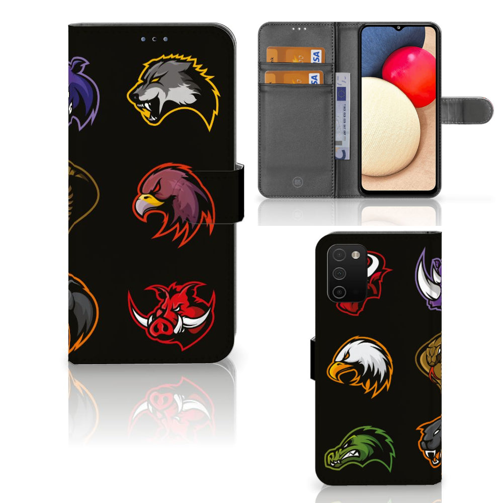 Samsung Galaxy A03s Leuk Hoesje Cartoon met kleurrijke dierenprints en praktische opbergvakken.