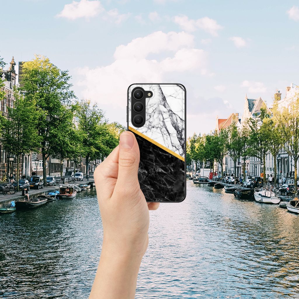 Samsung Galaxy S23 Marmeren Print Telefoonhoesje Marmer Wit Zwart - Origineel Cadeau Man B2C Telecom