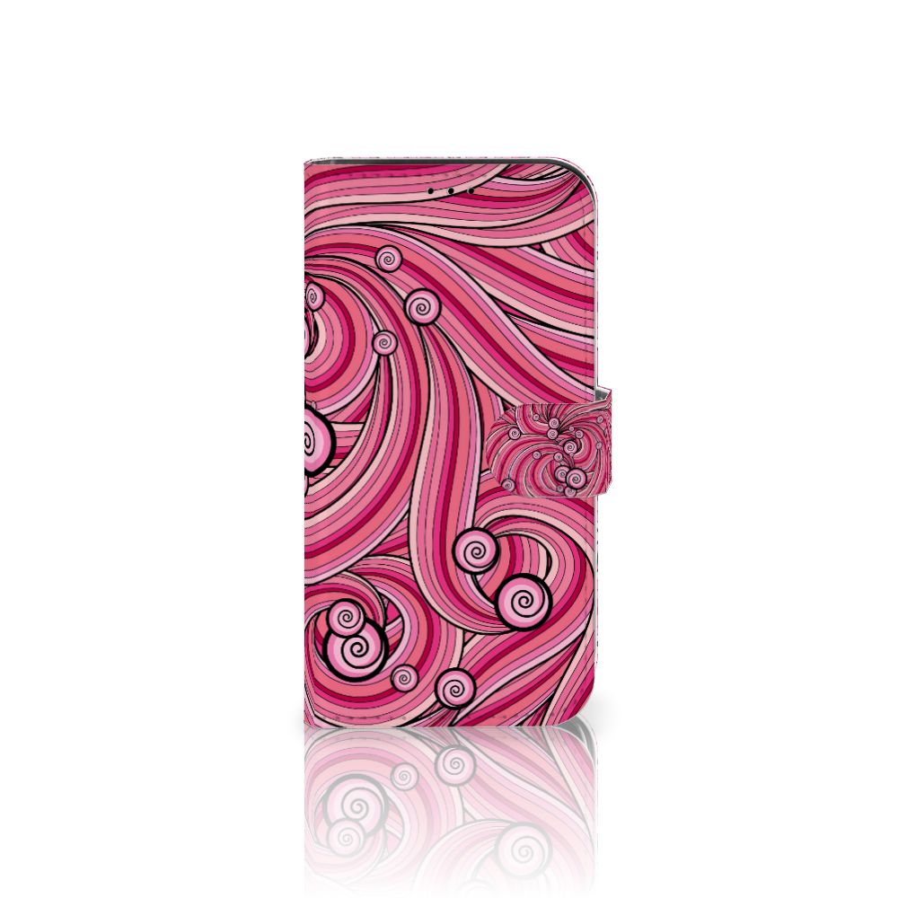 iPhone 13 Pro Hoesje Swirl Pink met een kleurrijk en artistiek ontwerp van roze en zwarte swirls.