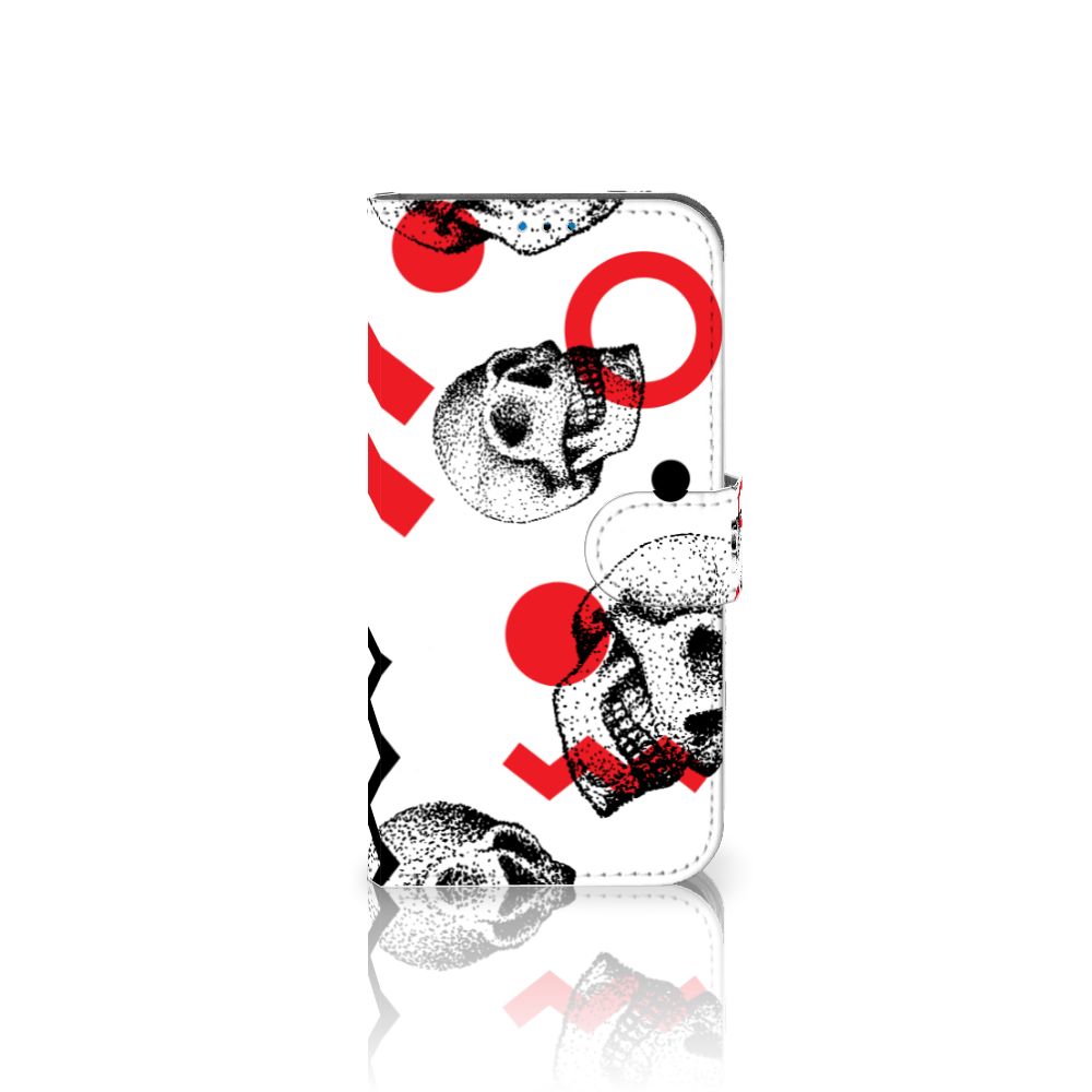 Telefoonhoesje met Naam iPhone 14 Pro Skull Red met een stoer skull design in rood en wit.