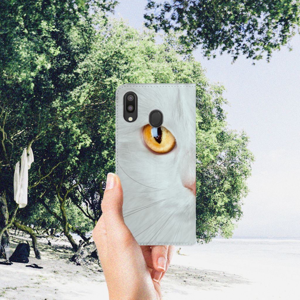 Samsung Galaxy M20 Hoesje maken Witte Kat