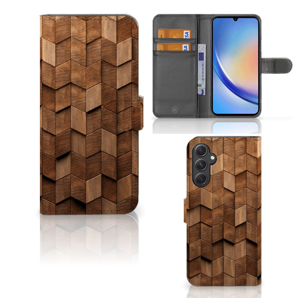 Book Style Case voor Samsung Galaxy A24 4G Wooden Cubes