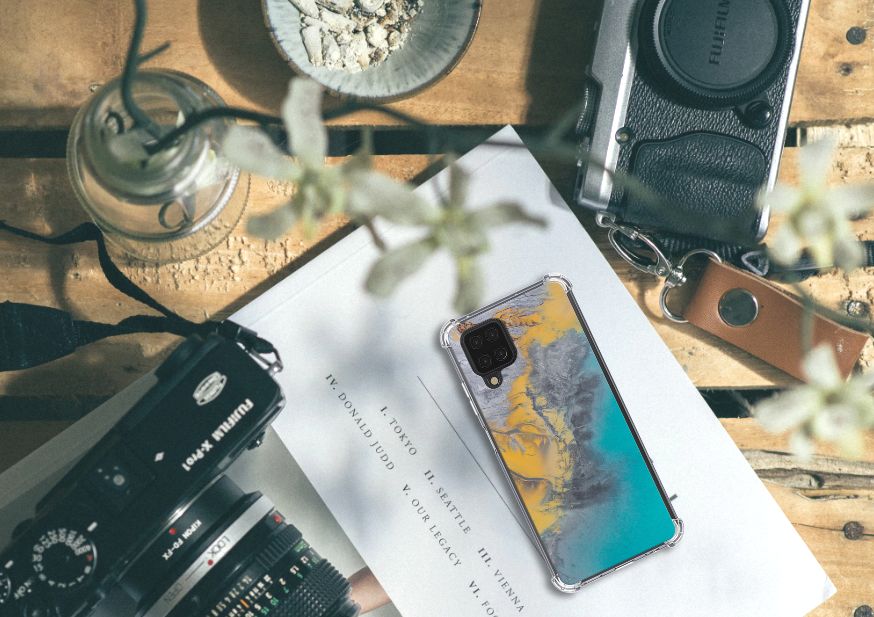 Samsung Galaxy A12 Anti-Shock Hoesje Marble Blue Gold - B2C Telecom