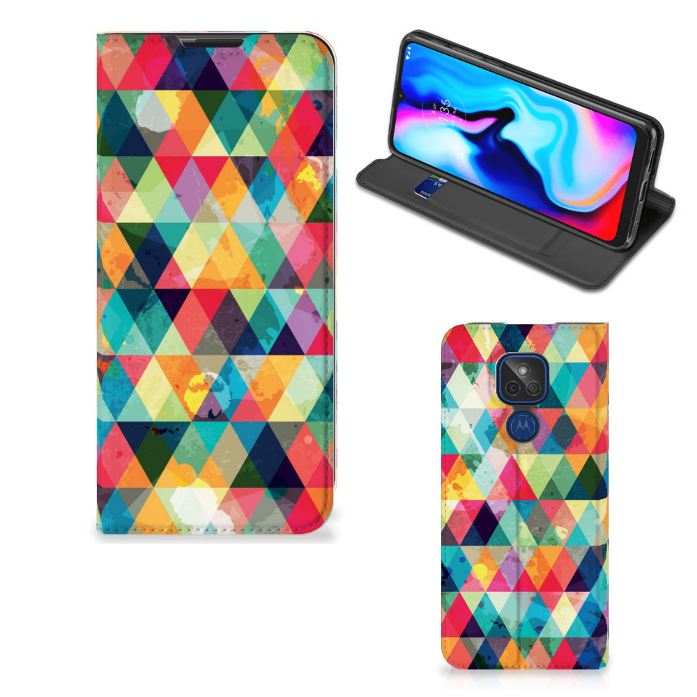 Motorola Moto G9 Play Hoesje met Magneet Geruit - B2C Telecom