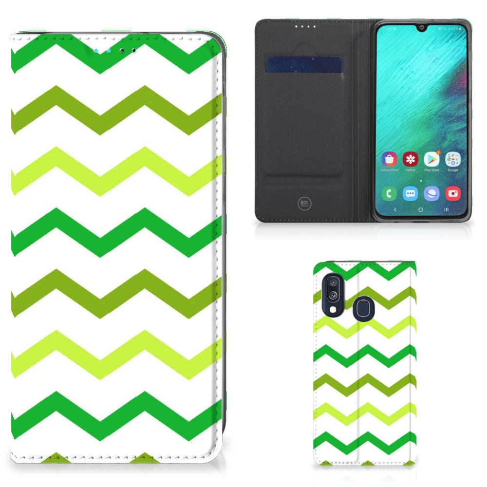 Samsung Galaxy A40 Hoesje met Magneet Zigzag Groen