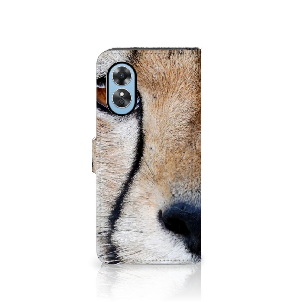 OPPO A17 Telefoonhoesje met Pasjes Cheetah met close-up van een cheeta