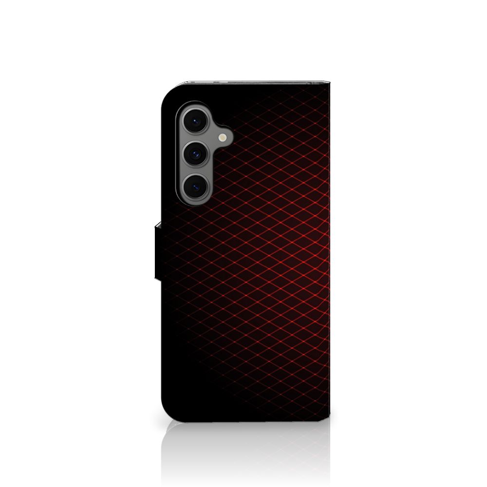 Samsung Galaxy S24 FE Telefoon Hoesje Geruit Rood met geometrisch ontwerp en ruimte voor 3 pasjes.