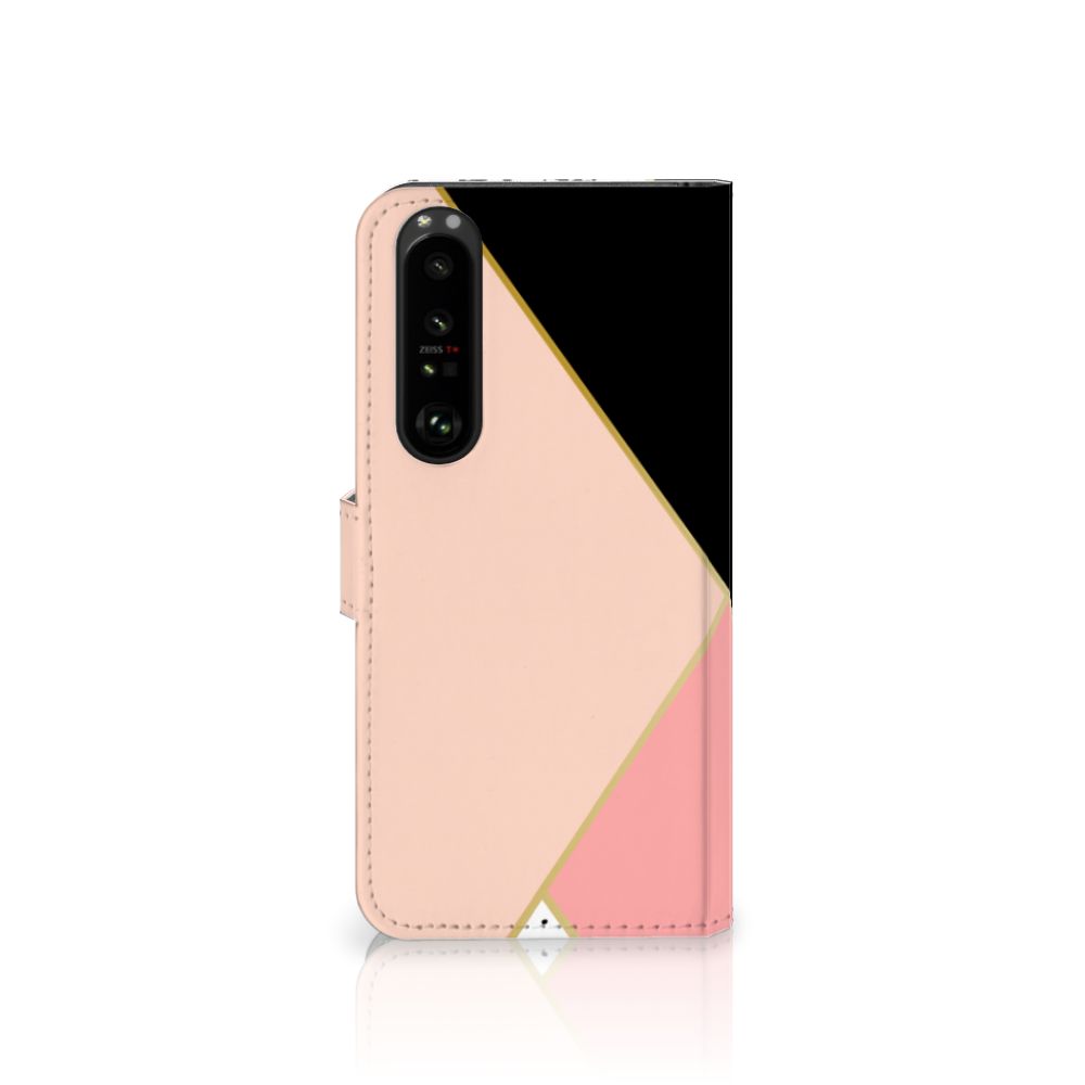 Sony Xperia 1 III Book Case Zwart Roze Vormen