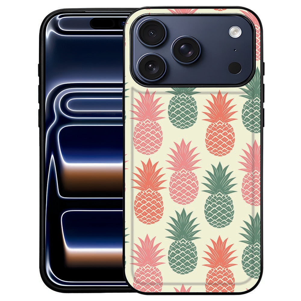 Ananas iPhone 18 Pro Max hoesje van achteren met tropische ananasprint in roze, groen en beige