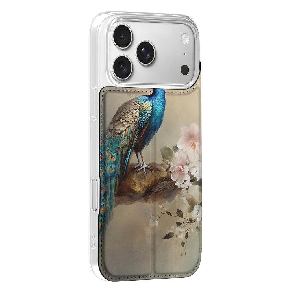 Apple iPhone 18 Pro Bookcase Vintage Pauwen pauwenprint bloemen design zijkant