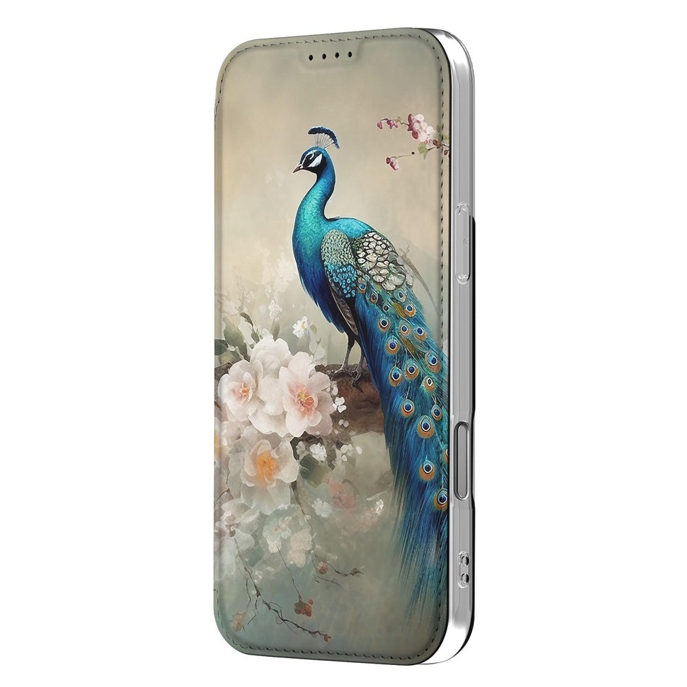 Apple iPhone 18 Pro Bookcase Vintage Pauwen pauwenprint bloemen zijaanzicht