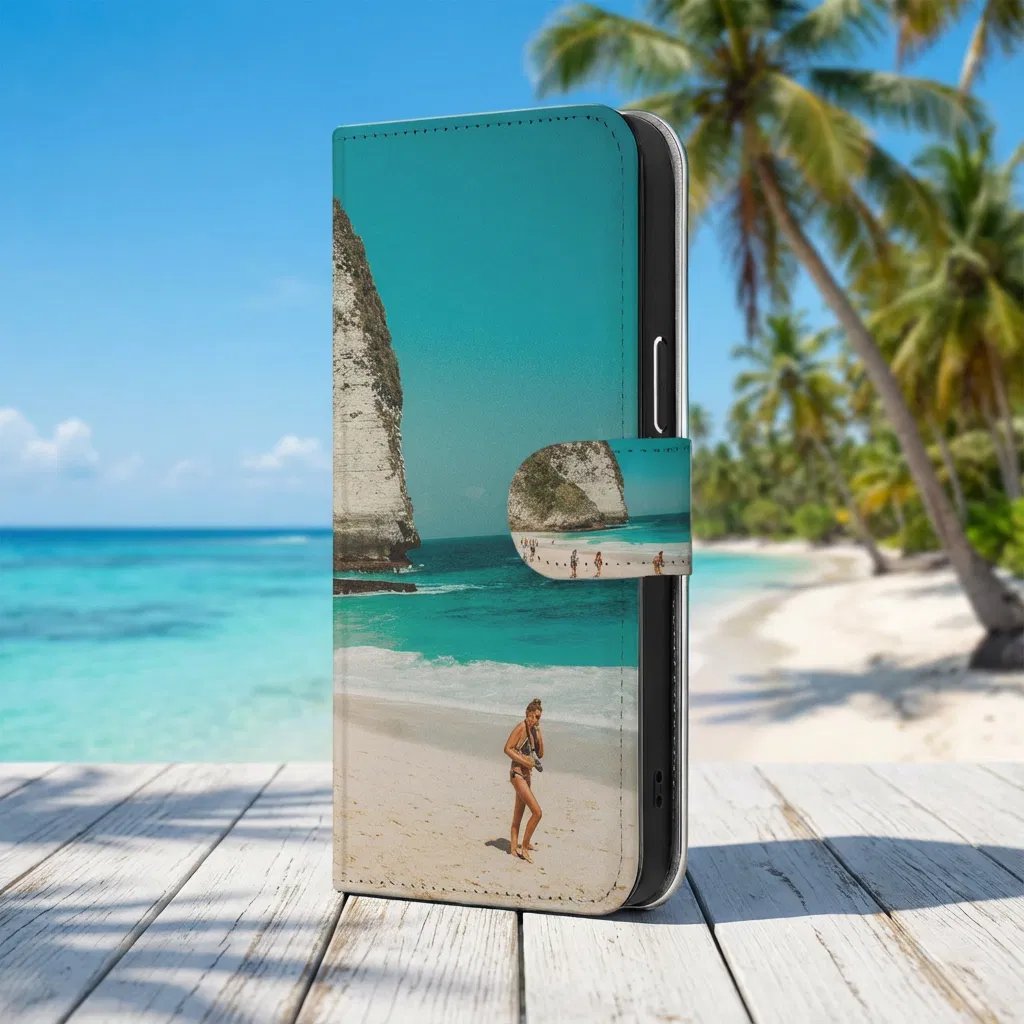 Apple iPhone 17 Pro Max Portemonnee Hoesje ontwerpen met eigen Foto strand uitzicht beach
