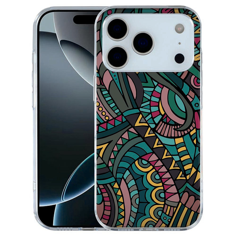 iPhone 18 Pro hoesje Aztec van achteren: geometrische ruiten en strepen in aardetinten