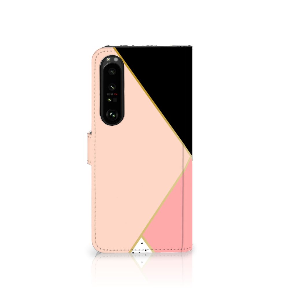 Sony Xperia 1 IV Book Case Zwart Roze Vormen