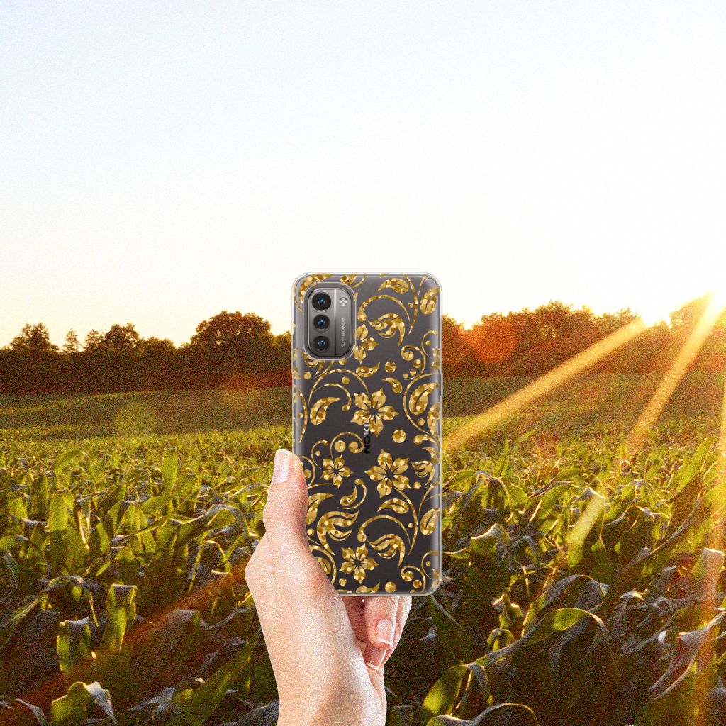 Nokia G21 | G11 TPU Case Gouden Bloemen