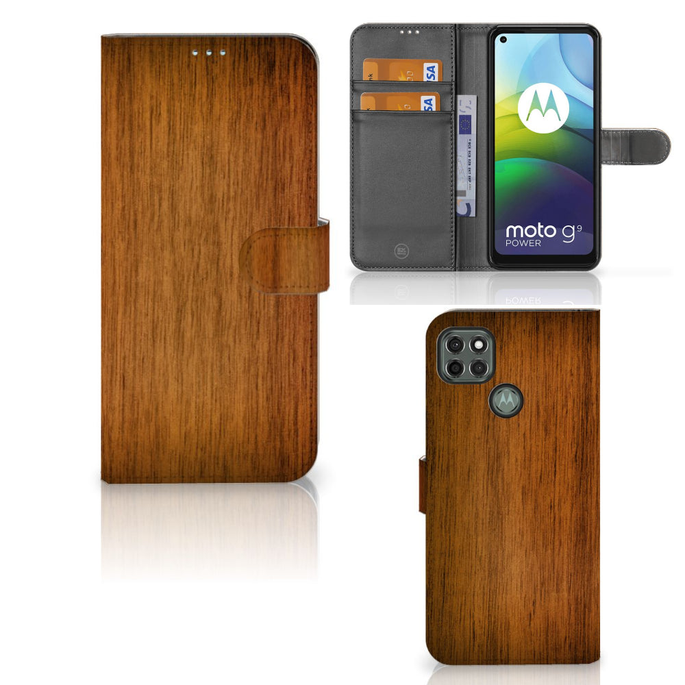 Motorola Moto G9 Power Book Style Case Donker Hout