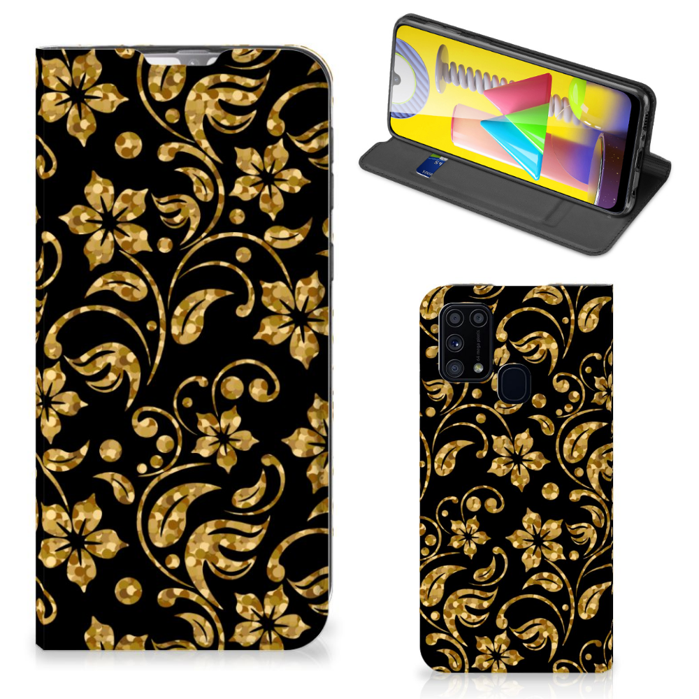 Samsung Galaxy M31 Smart Cover Gouden Bloemen - B2C Telecom
