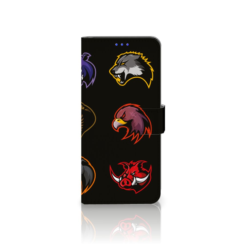 OPPO Reno5 Z | A94 5G Leuk Hoesje Cartoon met kleurrijke dierenlogo's op een zwarte achtergrond.