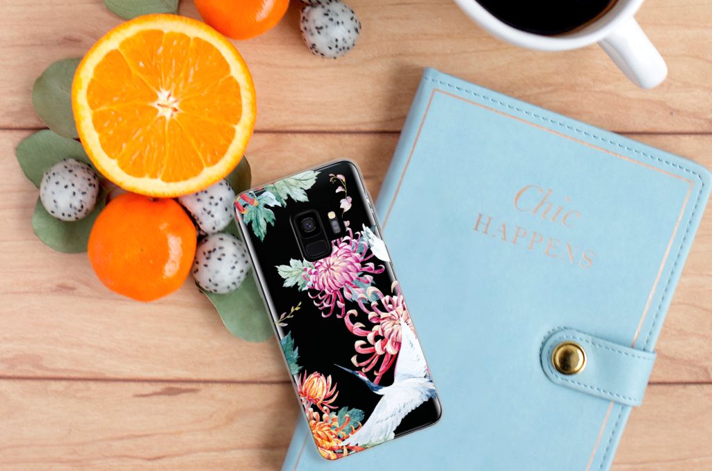 Samsung Galaxy S9 TPU Hoesje Bird Flowers