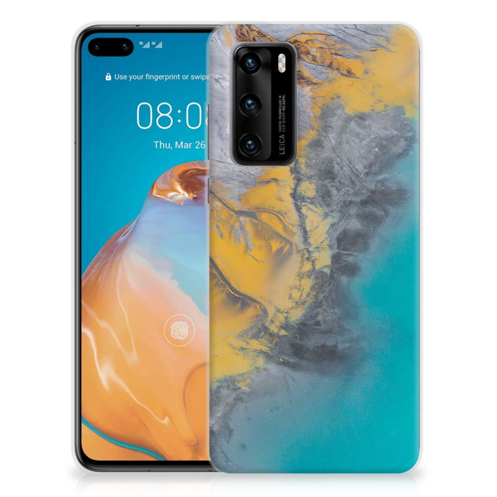 Huawei P40 TPU Siliconen Hoesje Marble Blue Gold B2C Telecom