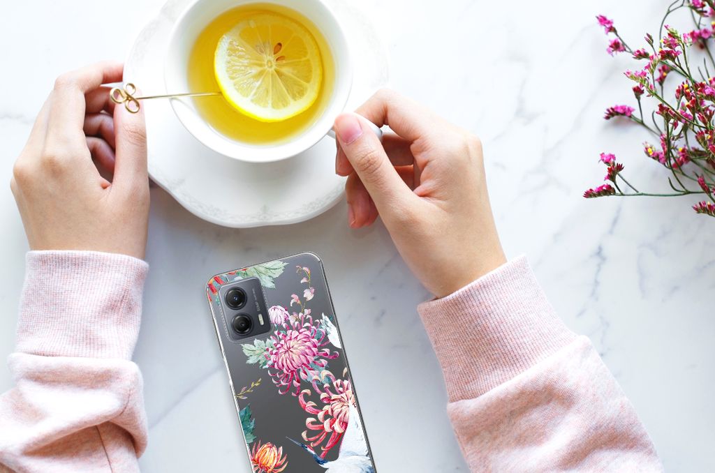 Motorola Moto G53 TPU Hoesje Bird Flowers