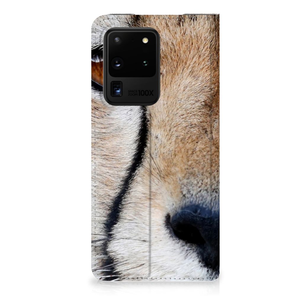Samsung Galaxy S20 Ultra Hoesje maken Cheetah close-up van het jachtluipaard op een stand case.