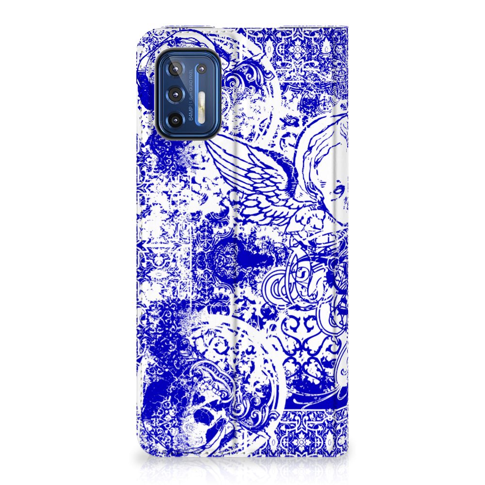 Mobiel BookCase Motorola Moto G9 Plus Angel Skull Blauw - B2C Telecom