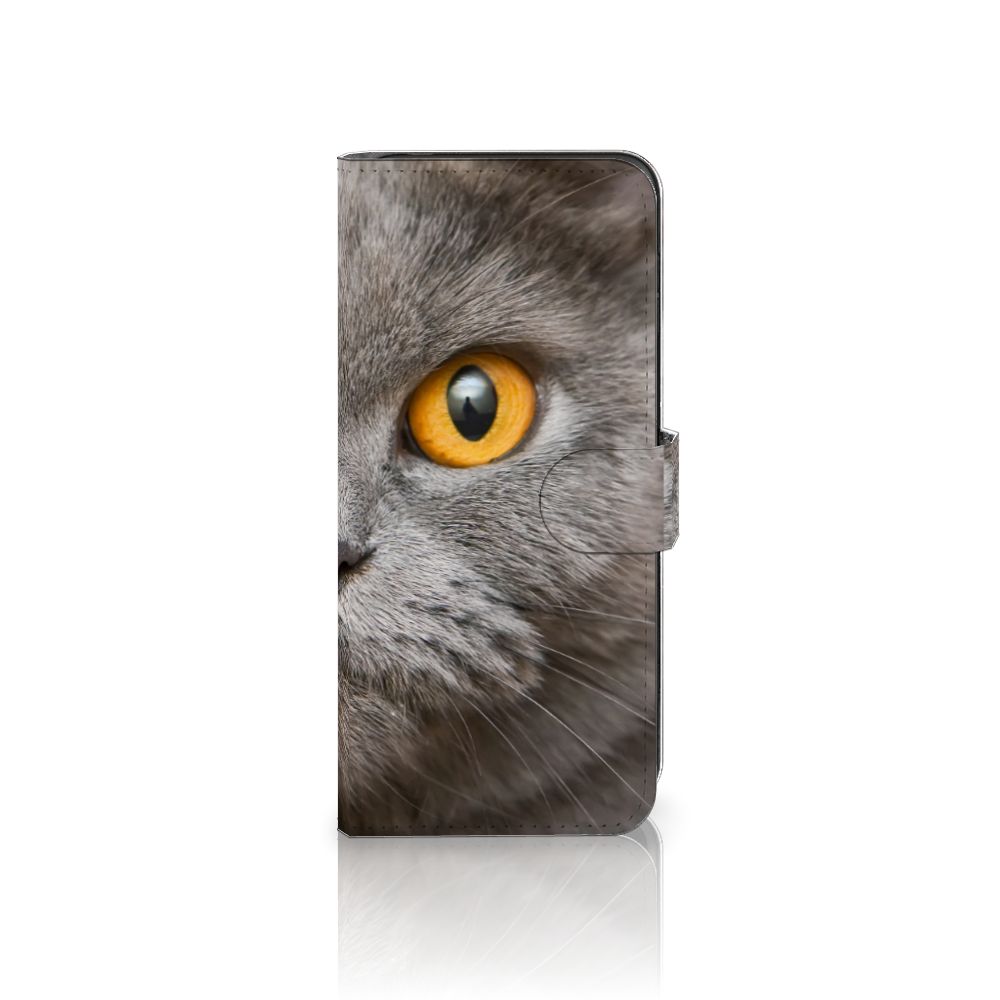 Telefoonhoesje met Pasjes Motorola Moto G14 Britse Korthaar, met indrukwekkend kattenontwerp en magnetisch lipje.