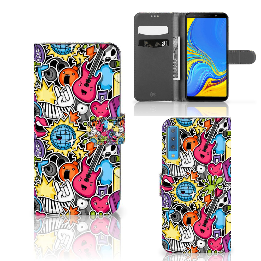 Samsung Galaxy A7 (2018) Wallet Case met Pasjes Punk Rock