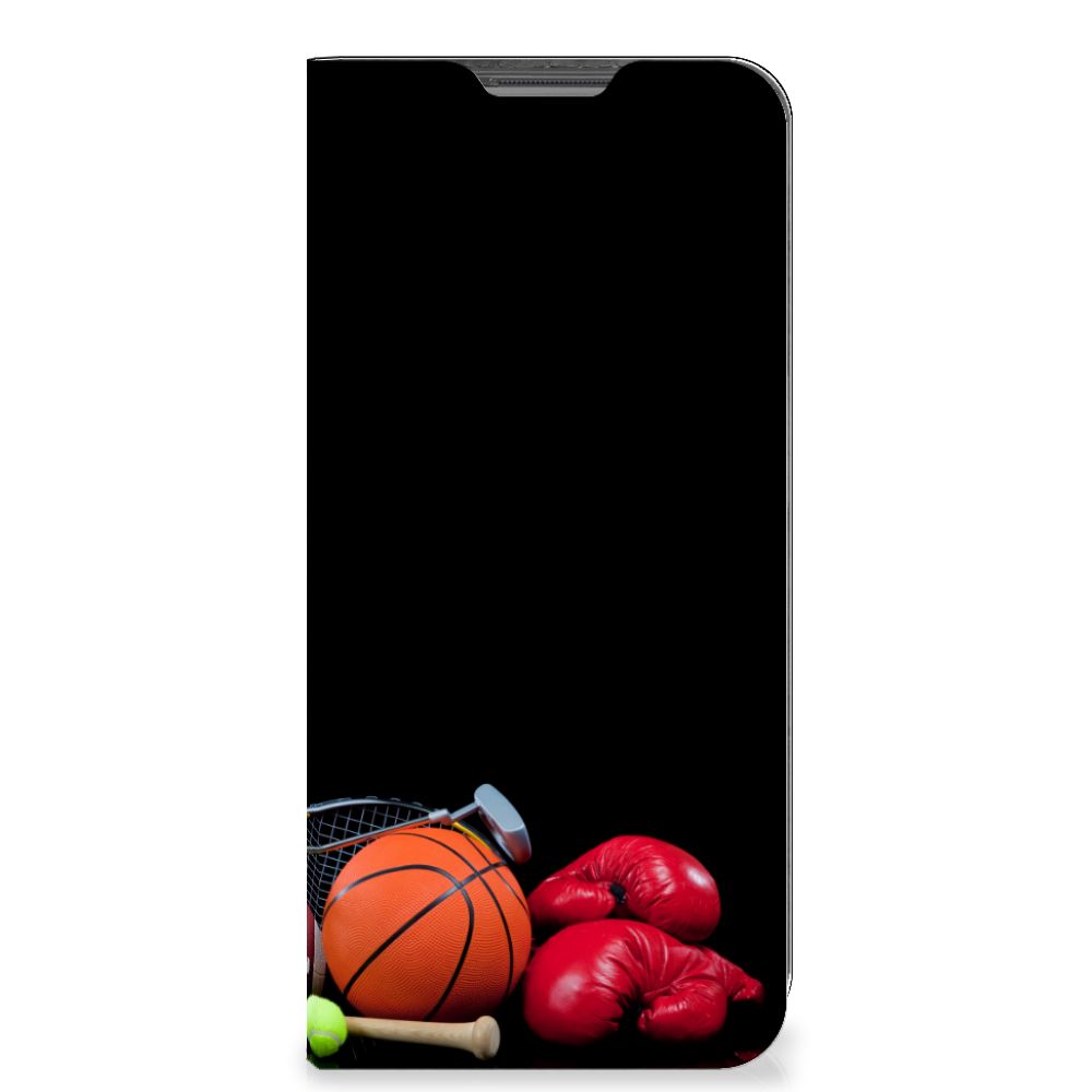 OPPO A96 | A76 Hippe Standcase Sports with sports equipment design, includes basketball, boxing gloves, and tennis items.