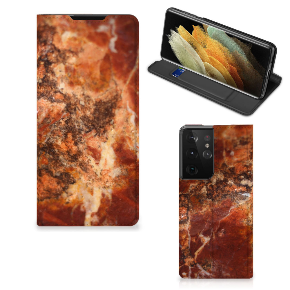 Samsung Galaxy S21 Ultra Standcase Marmer Bruin - B2C Telecom