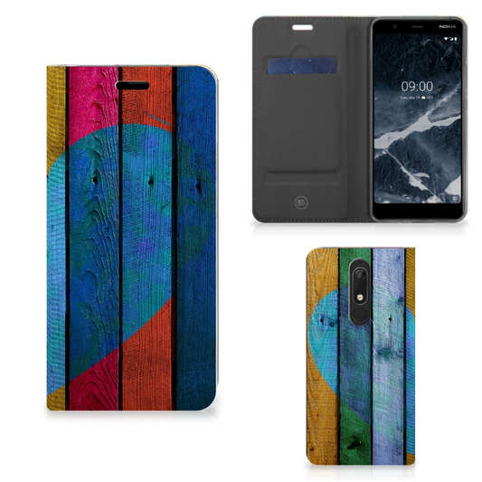 Nokia 5.1 (2018) Book Wallet Case Wood Heart - Cadeau voor je Vriend