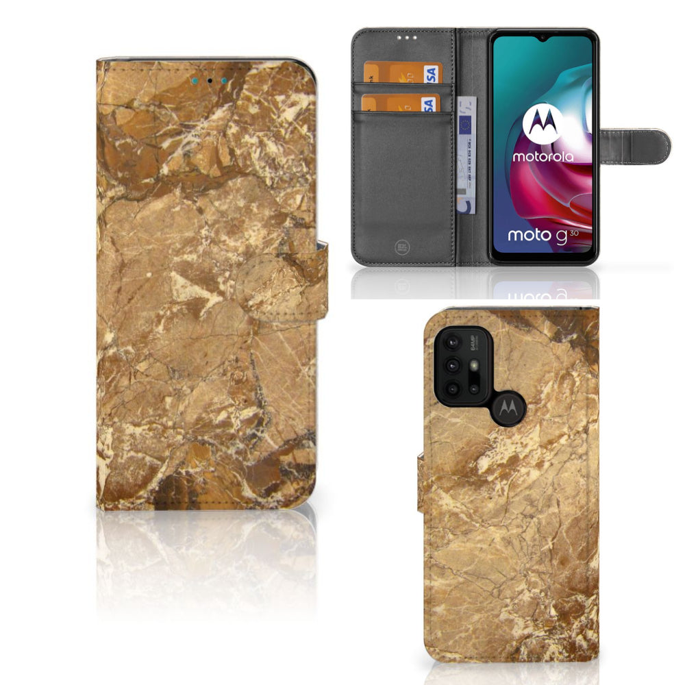 Motorola Moto G10 | G20 | G30 Bookcase Marmer Creme met luxe marmer effect en ruimte voor pasjes.