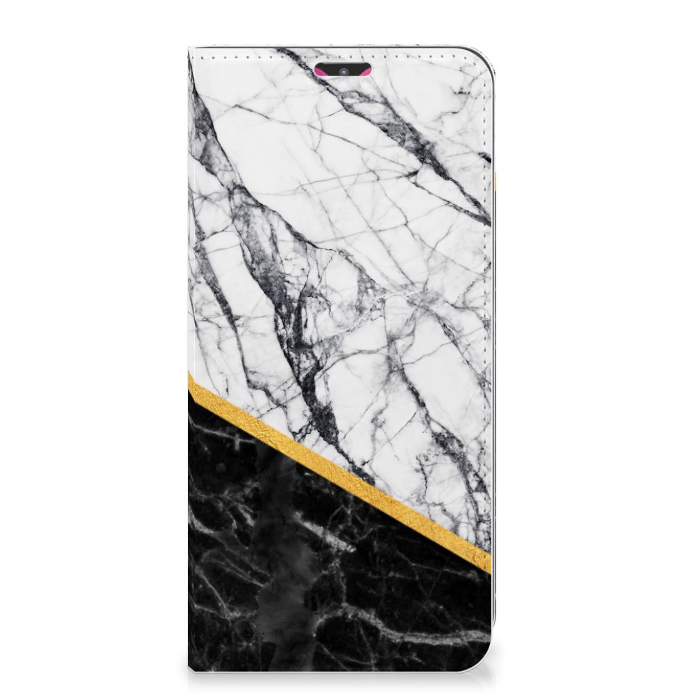 Samsung Galaxy M20 Standcase Marmer Wit Zwart - Origineel Cadeau Man